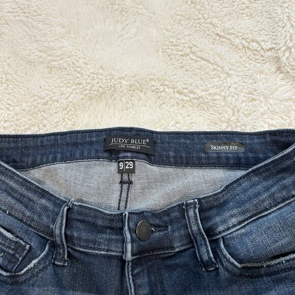 Judy Blue Skinny Fit Jeans Womens Size 9/29 Dark Wash Stretch Denim Distressed - Picture 5 of 7